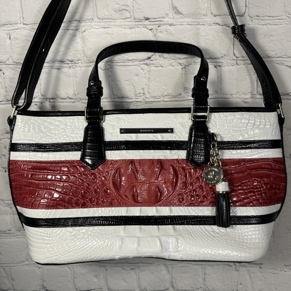 Brahmin Melbourne Collection Mini Asher Croc Embossed Leather Tote Bag Red
